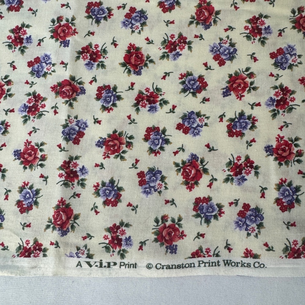 Cranston Print Works VIP Print Fabric Floral Roses Cream Red Purple Cotton 1yd